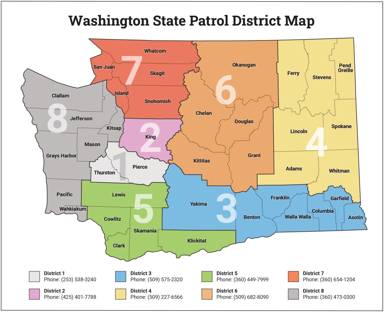 Washington state map of State Patrol districts