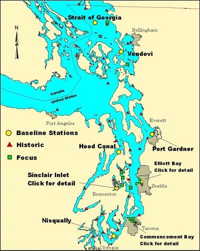 Map of English sole Puget Sound sampling locations