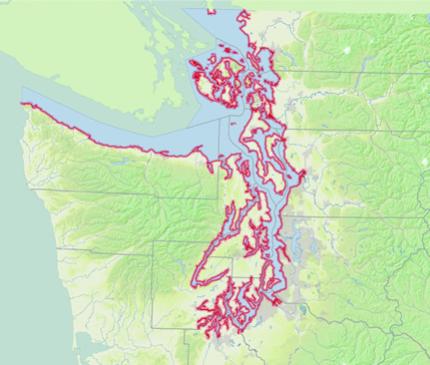 Outlines the shorelines of Puget Sound