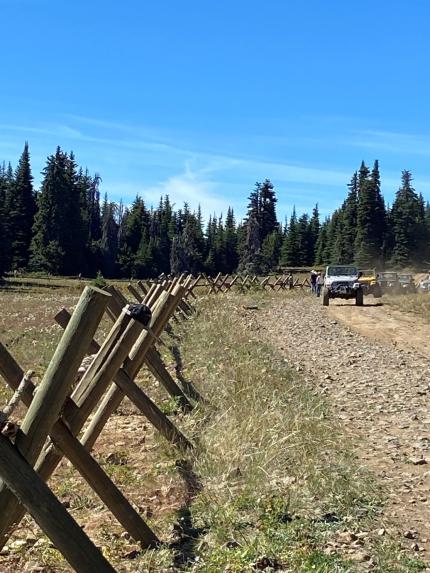 Oak Creek Wildlife Area, Rock Creek Unit: Completed buck and rail fence to deter off-road impacts near Bald Mountain